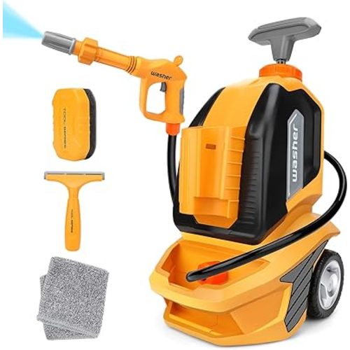 deAO Kids Car Washer Toy with Scraper Sponge Towel Cleaning Toy Set for Kids Car Washer Playset Toddler Pretend Play Toy Car Wash Water Pressure Washer Tools