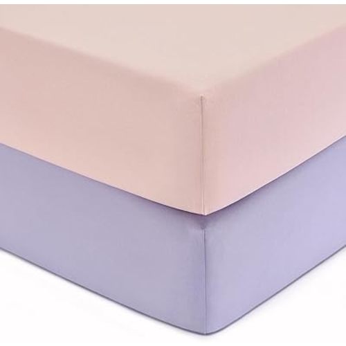 TILLYOU Baby Crib Sheets for Boys Girls, Fitted Crib Sheet 2 Pack for Standard Crib and Toddler Mattresses, Super Soft Toddler Bed Sheets 28"x52",Light Purple&Light Pink