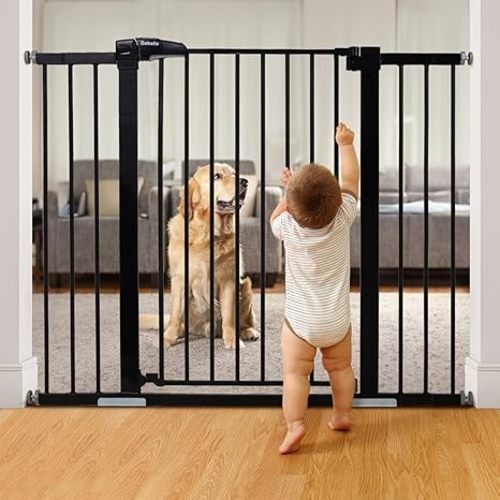 BABELIO 36 Inch Tall Metal Baby Gate, 29-48" Auto Close Pressure Mounted Dog Gate for Stairs、Doorways & Hallway, Easy Walk Thru Pet Gate, Child Gate with 2*Y Spindle Rods,Black - 29-48" Wide, 36" High