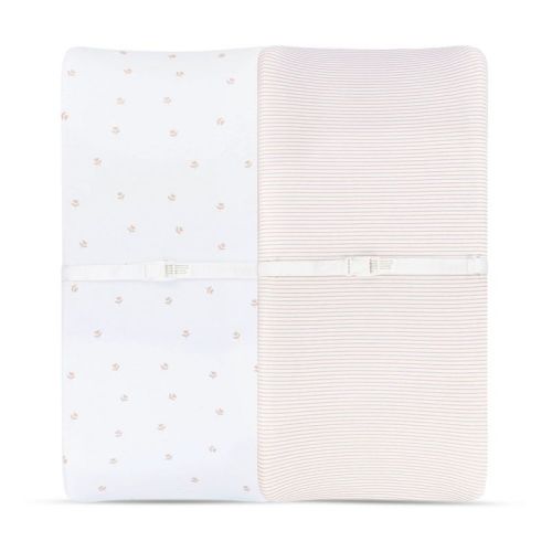 Ely's & Co. Baby Changing Pad Cover - Cradle Sheet 100% Combed Jersey Cotton Mauve Tulip+stripes 2 Pack
