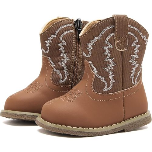 BMCiTYBM Baby Cowboy Cowgirl Boots Infant Western Boots Toddler Boys Girls Round Toe Riding Mid Calf Boots All Seasons for 6 9 12 18 24 Months