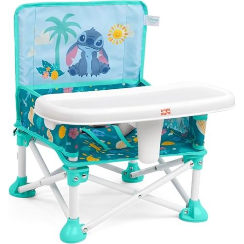 Bright Starts Disney Stitch Pop 'N Sit Portable Booster, Indoor/Outdoor Use, Floor Seat with Feeding Tray, Blue, 6 Mos - 3 Yrs