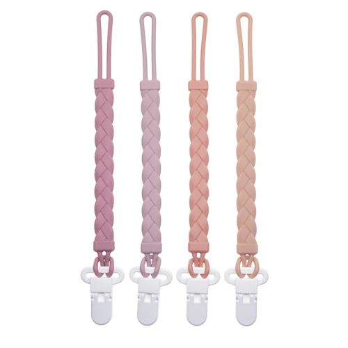 Silicone Pacifier Clips Baby Boys Girls, 4-Pack Flexible Woven Rope Braided Pacifier Clip Holder for Teething Relief and Baby Essentials, Newborn Paci Binky Clips (Girl's Color)