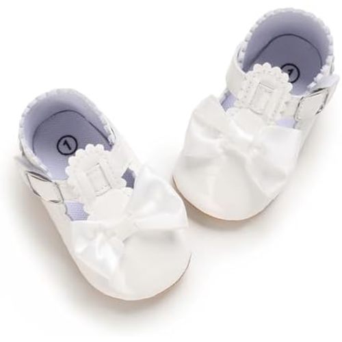 Baby Girl Mary Jane Flats Dress Shoes - Infant Newborn Shoes Anti-Slip Soft PU Leather Party School Wedding Princess Baby Girl Shoes 0-18M