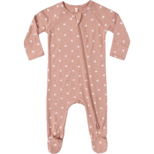 Pink Heart Print Zip Footie, 0-3M