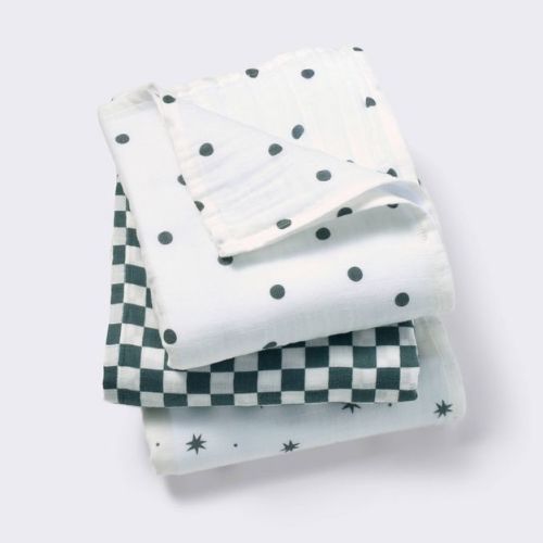 Muslin Swaddle Baby Blanket - Dots & Checks - 3pk - Cloud Island™