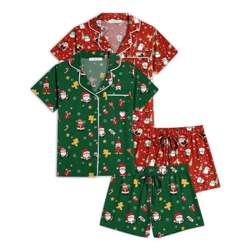 Ekouaer 2 Pack Womens Pajamas Set Button Down Summer Sleepwear Short Sleeve Comfy Pjs Loungewear Set