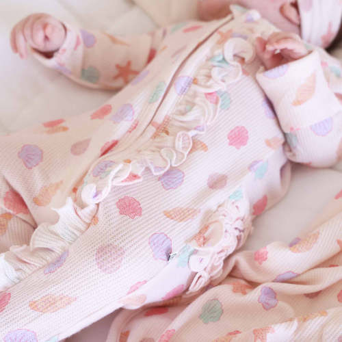 Saltwater Shells Bamboo Waffle Zipper Ruffle Footie