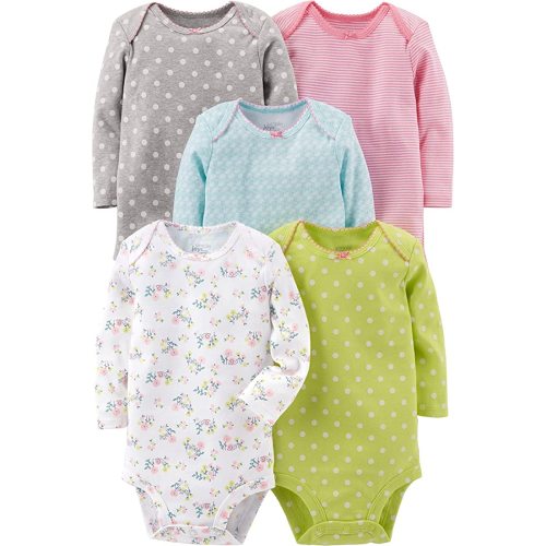 Simple Joys by Carter's Baby Girls' Long-Sleeve Bodysuit, Pack of 5