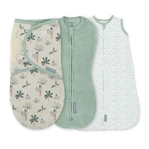 SwaddleMe by Ingenuity Baby Comfort 3pk Swaddle Wraps - Koala Trees 0-3m: Cotton, Classic Fit, Long Sleeve, Front Hook and Loop Fastener