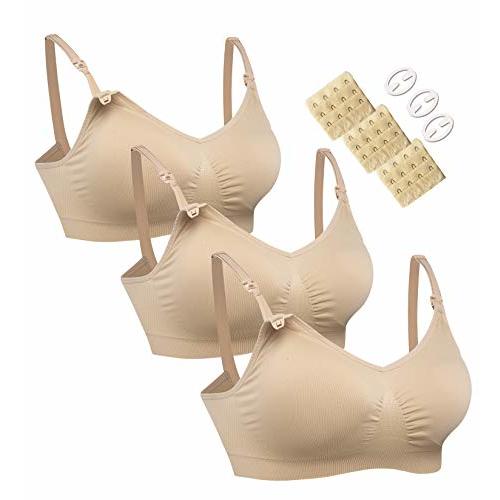 HOFISH 3PACK Full Bust Seamless Nursing Maternity Bras Bralette S-XXL with Extra Bra Extenders & Clips