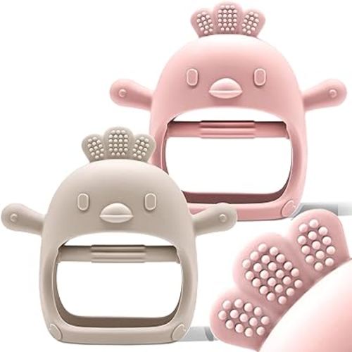 Baby Teething Toys by Komfy LilLove | Non-Toxic Infant Toys 0-6 6-12 Months | CPC Certified Teething Mitten | No Drop Teether for Baby Teething Relief | Baby teether toys | Teething Pacifier - 2 Pack