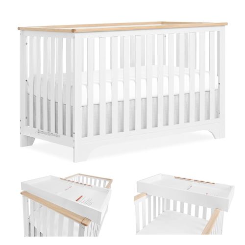 Dream On Me Orion 5-in-1 Convertible Crib with Removable Changing Tray in Vintage White Oak, JPMA & Greenguard Gold Certified, Made of Sustainable New Zealand Pinewood