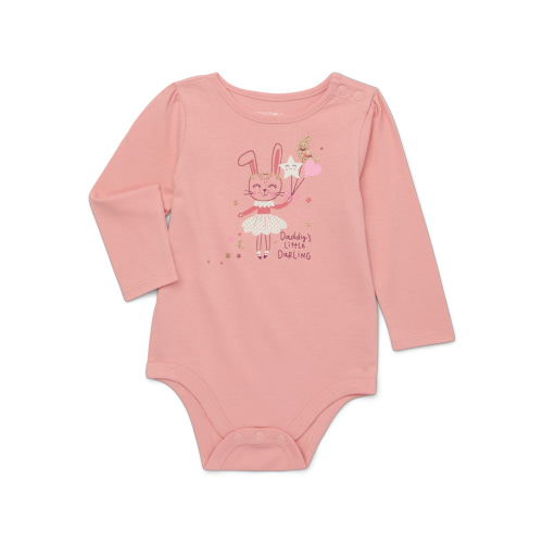 Garanimals Baby Girl Holiday Shirred Long Sleeve Graphic Bodysuit, Sizes 0-24 Months