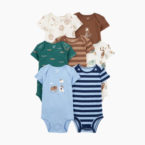 Carter's Short-Sleeve Original Bodysuits (7 Pack) - Blue/Brown, 3 M
