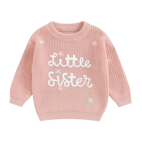VISGOGO Big Little Sister Matching Sweater Baby Girls Knitted One-Piece Outfits Toddler Brother Sweatshirt Clothes