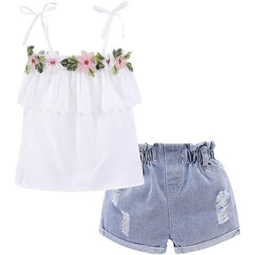 Mud Kingdom Fashion Girls Outfits Off Shoulder Shirt and Shorts Ripped Casual