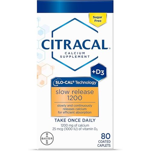 Citracal Slow Release 1200, 1200 mg Calcium Citrate with Vitamin D (1000 IU), Vitamin D3, Bone Health Support, Calcium Supplement for Ages 12+, 80 Count