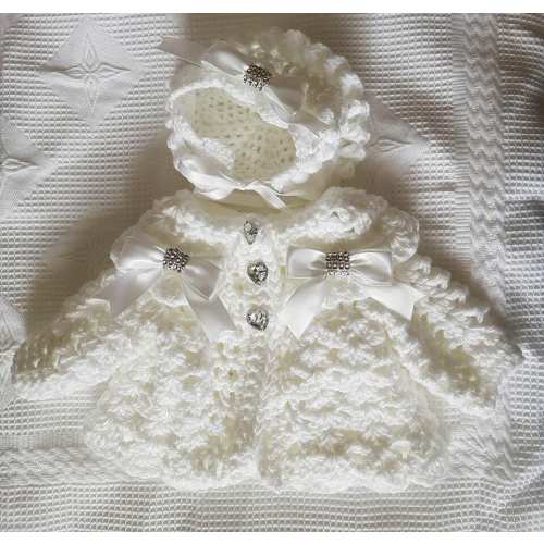 Crochet baby cardigan bonnet newborn to 6-12months