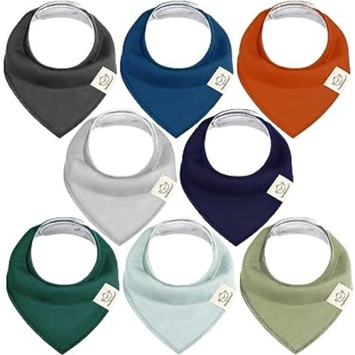 8-Pack Organic Baby Bandana Drool Bibs - Stylish Unisex Bandana Bibs, Super Absorbent Bandana Drool Bibs, Gentle Teething Bibs for Infants, Organic Cotton Baby Bib (Hunter)