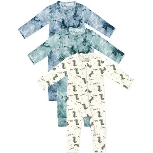 Jimonda Baby Girls Boys Footless Pajamas,Rayon From Bamboo Pjs 2 Way Zipper Long Sleeve Soft Sleeper,Infant Tie-dye Romper