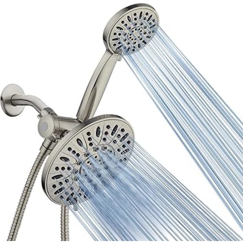AquaDance 7" Premium High Pressure 3-Way Rainfall Combo with Stainless Steel Hose – Enjoy Luxurious 6-setting Rain Shower Head and Hand Held Shower Separately or Together – Brushed Nickel Finish