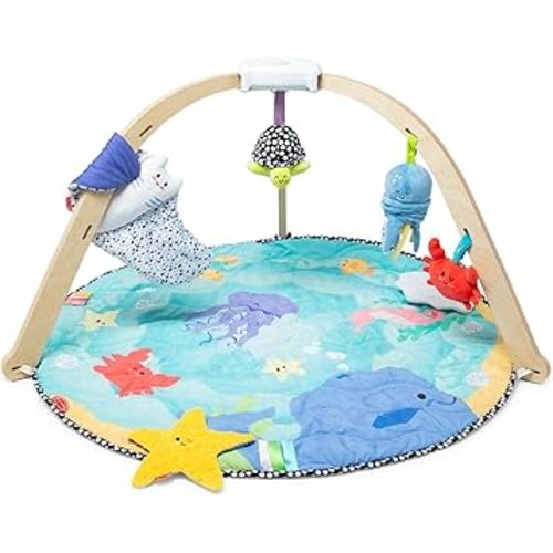 Melissa & Doug Ocean Easy-Fold Wooden Play Gym for Infants, Reversible Mat, 5 Soft Toys, Birth to 9 Months - FSC-Certified