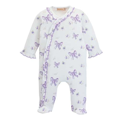 Lavender Bows Side Crossed Ruffle Footie