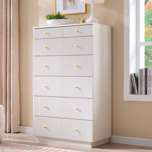 wow97e Fluted 7 Drawers Dresser, Wood 48" H Tall Chest of Drawers with Deep Storage, Modern Bedroom Chest for Closet Hallway, Entryway, Living Room
