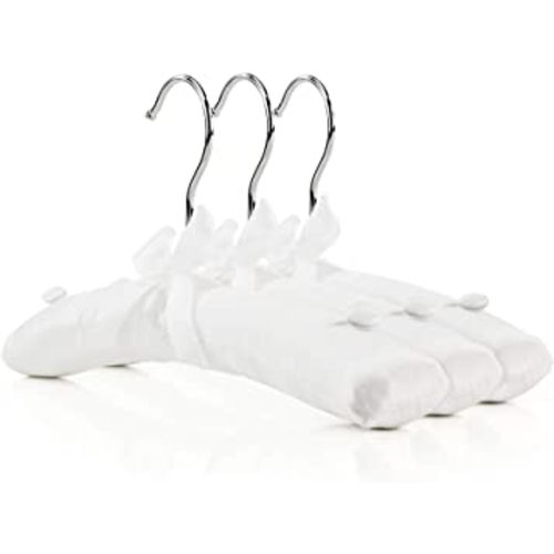 HANGERWORLD Pack of 3 Small Kids Satin Padded Hangers - 11.8inch Soft White Infant, Toddler and Baby Hangers for Nursery Closet