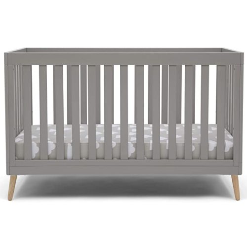 Delta Children Essex 4-in-1 Convertible Baby Crib, Grey with Natural Legs