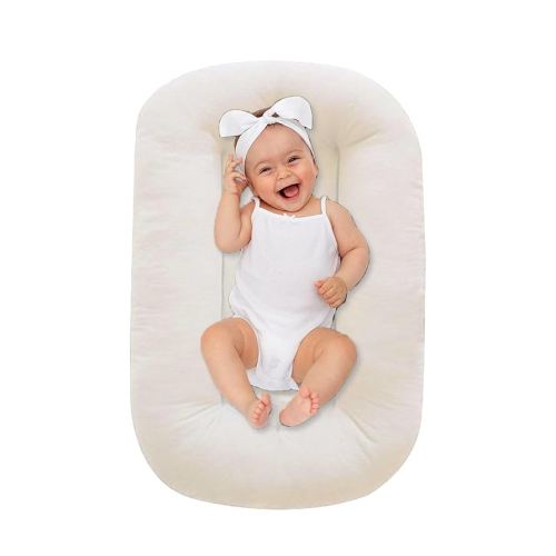Baby Lounger 0-18 Months, Baby Lounger for Newborn, Soft Organic Cotton Breathable Lounger for Infants (White Baby Lounger)