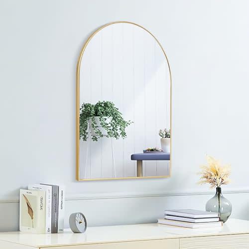 SCWF-GZ 24x16 Arch Mirror Rectangle Wall Mounted Metal Frame Mirrors for Entryway Bedroom Bathroom Living Room 24 16 inch Gold