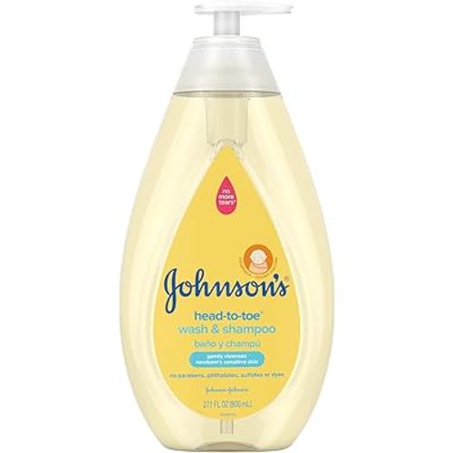 Johnson's Head-to-Toe Gentle Tear-Free Baby & Newborn Wash & Shampoo, Sulfate-, Paraben- Phthalate- & Dye-Free, Hypoallergenic Wash for Sensitive Skin & Hair, 27.1 fl. Oz
