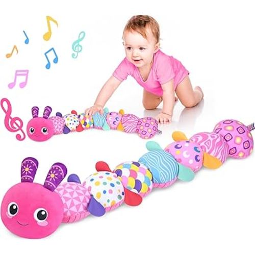 KMUYSL Baby Toys 0 to 12 Months, Musical Stuffed Animal Toys for 0-3-6-12 Months, Soft Sensory Toys with Crinkle and Rattles, Infant Tummy Time Toys Gifts for Newborn Boys Girls