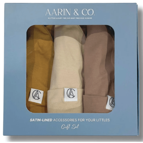 Newborn Satin Lined Jersey Beanie Gift Set-Neutral – Aarin & Co.