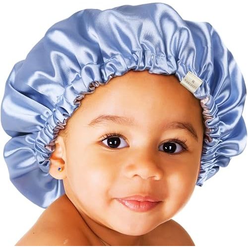 YANIBEST Baby Satin Bonnet Sleep Cap - Double Layer Reversible Adjustable Silky Satin Cap for Infant Toddler(6-36Months,Sky Blue)