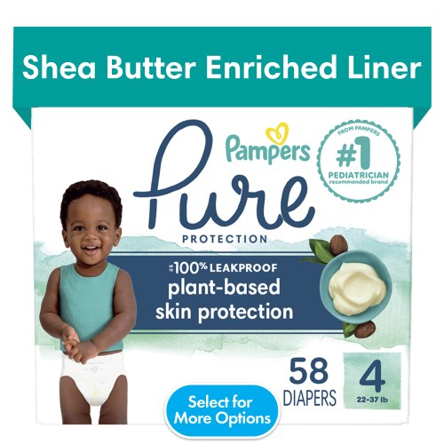 Pampers Pure Baby Diapers Size 4, 58 Count (Select for More Options)