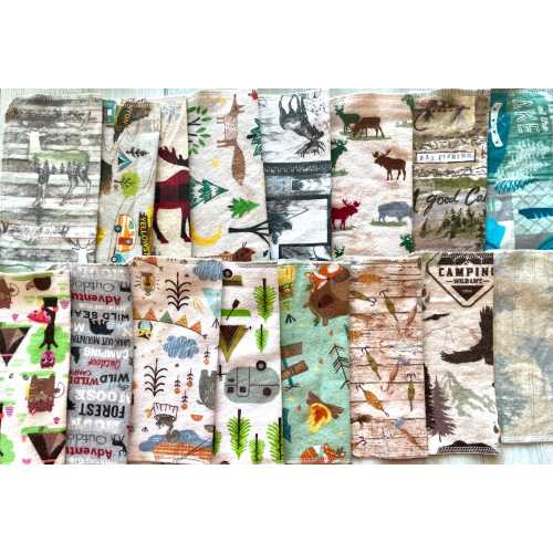MamaBear Reusable Cloth Wipes (Unpaper) Set - Baker's Dozen - Hiking, Outdoors & Camping Themes 4x8 or 8x8