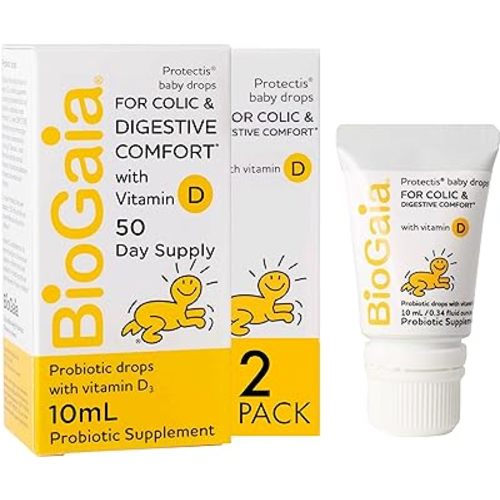 BioGaia Baby Probiotic Drops - Colic & Gas Relief + Vitamin D, 50-Day Supply, Safe for Newborns, Reduces Crying, Fussing, Colic, Gas, Spit-ups & Constipation, No allergens, Dairy or Soy (Pack of 2)