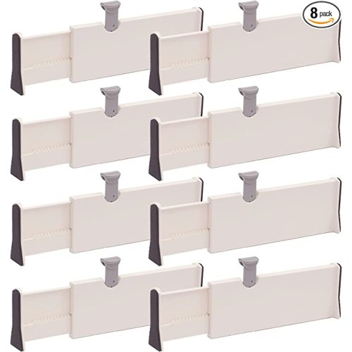 Set of 8 Adjustable Drawer Dividers Organizer Separators Plastic Dresser Organizer for Bedroom, Bathroom, Closet, Office Desk, Kitchen Storage