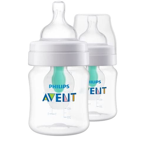 Philips AVENT Anti-Colic Baby Bottles with AirFree Vent, 4oz, 2pk, Clear, SCY701/92