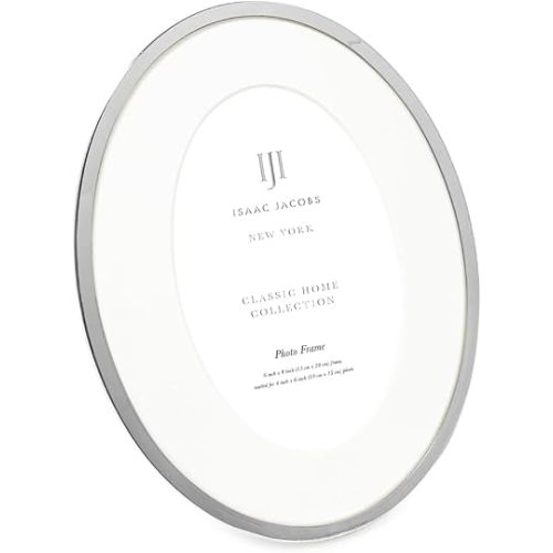 Isaac Jacobs 6x8 (Matted 3.5x5.5) Silver Oval Metal Picture Frame, Classic Photo Frame Made For Tabletop & Hanging Display, Photo Gallery and Wall Art (6x8 (Matted 3.5x5.5), Silver)
