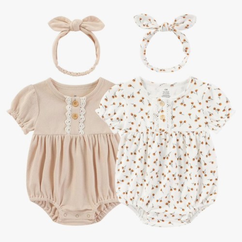 Baby Girl Clothes Cotton Bubble Romper Floral Bodysuits Infant Outfit Set