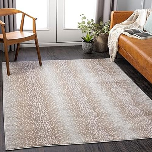 Livabliss Area Rugs - 5x7 Pablo Modern Antelope Print Camel Brown Area Rug for Living Room Bedroom - Animal Theme Non-Shedding Stain Resistant Carpet for Kitchen, Office (5'3" x 7'1")