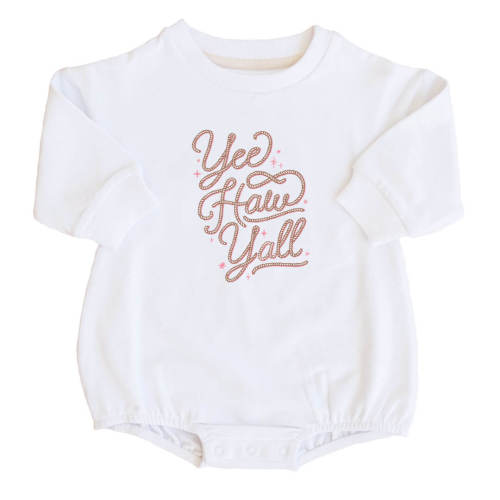Yee Haw Y'all Graphic Sweatshirt Bubble Romper | White