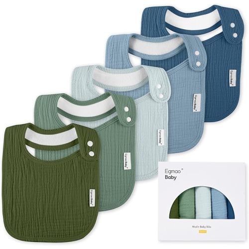 Muslin Bibs for Baby Boys Girls,Organic Muslin Baby Bib for Drooling and Teething,Soft Bandana Drool Bibs 5 Pack