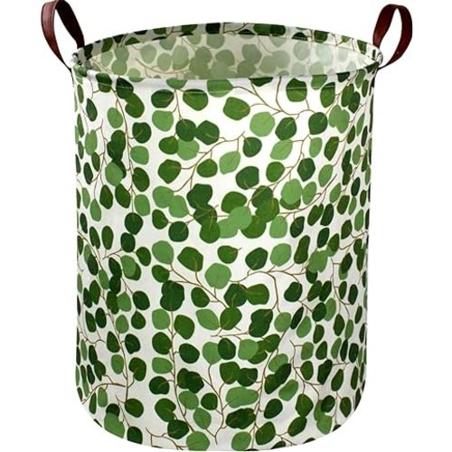 Woodland Hamper,Nursery Hamper Canvas Jungle Laundry Basket Green Storage Baskets for Kids Room Decor,Office,Toy Organizer,Home Decor(Leaves)