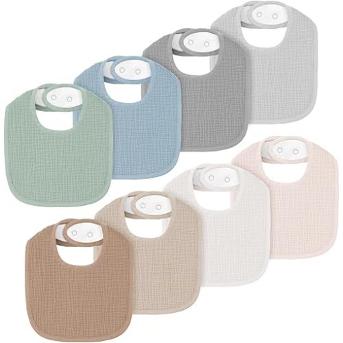 8 Pack Muslin Baby Bibs for Boys Girls, Soft Cotton Baby Bibs for Drooling and Teething