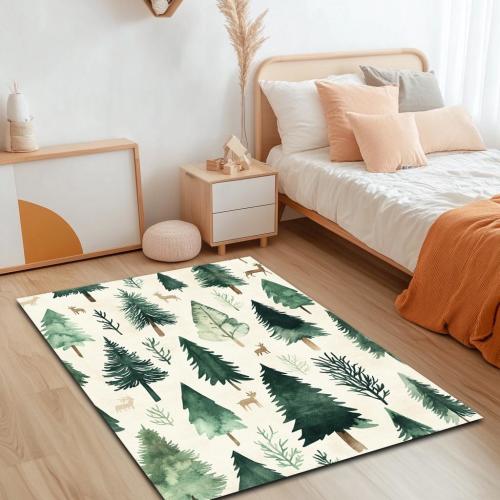Watercolor Pine Trees Nursery Rug: Washable Non-Slip Kids Play Area